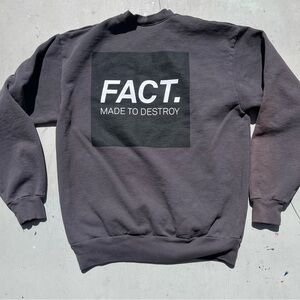 Men's FACT Sweatshirt Gray Spell-Out M Streetwear Distress Heavy Modern Destroy